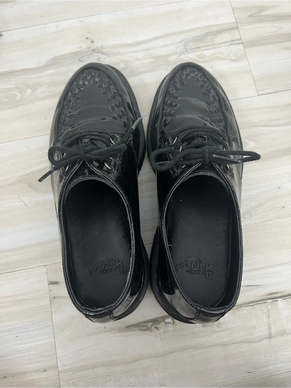 Dr. Martens Beck Black Patent Leather Woven Lace-Up Platform Shoes